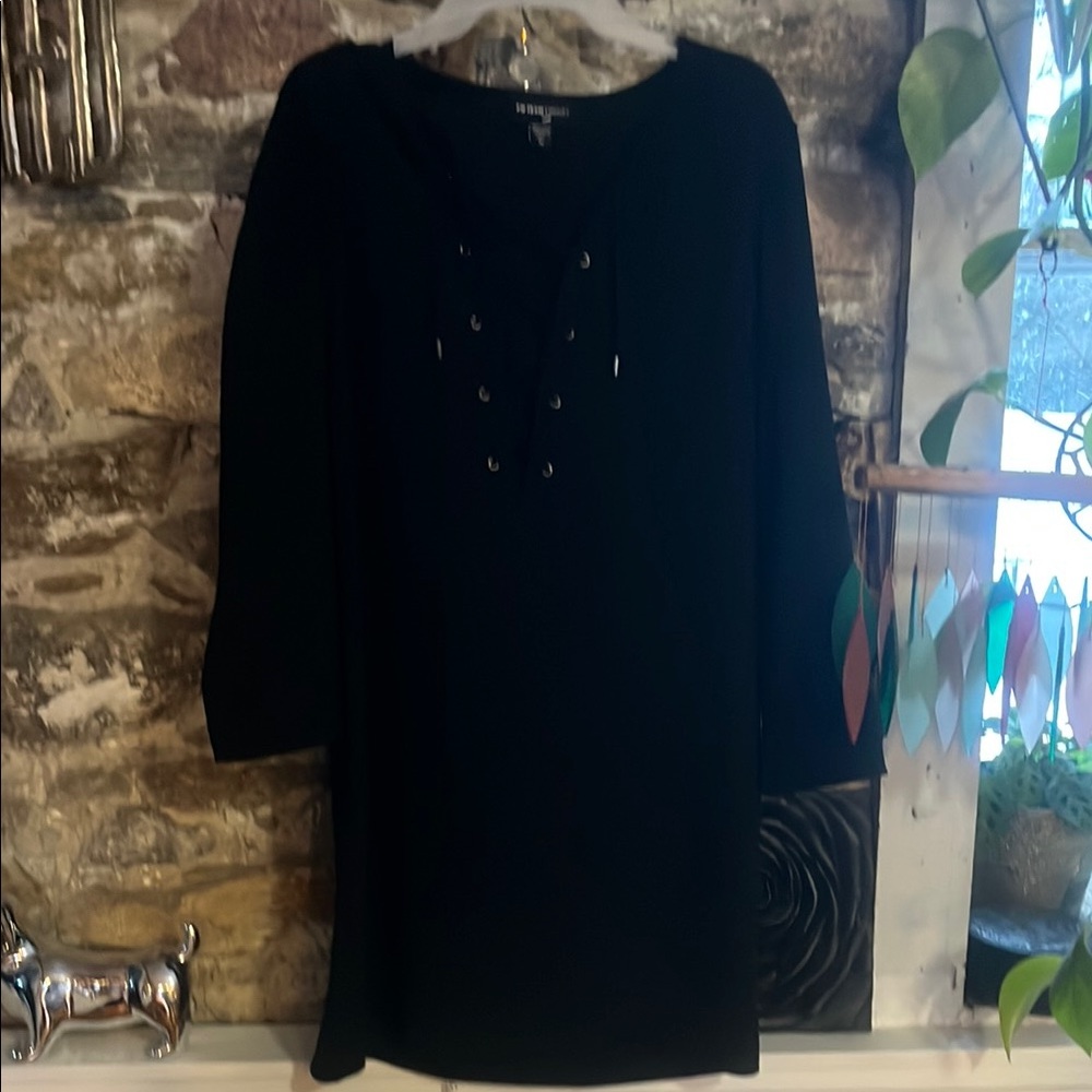 Fifteen Twenty Black Sheath Dress with Long Sleeves and Scoop Neck